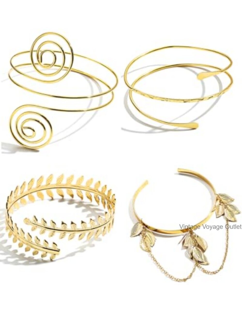 Women's Adjustable Arm Cuff Bracelet Set 4 Pc Alloy Bangle Set